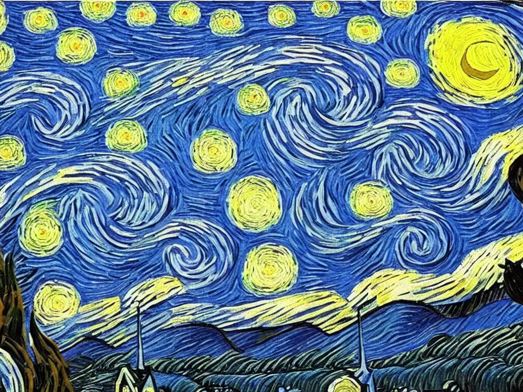 Image similar to van gogh starry night rotated 1 8 0 ⁰ degrees