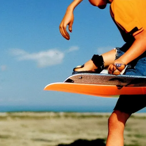 Prompt: flying skate boards in the 9 0 s