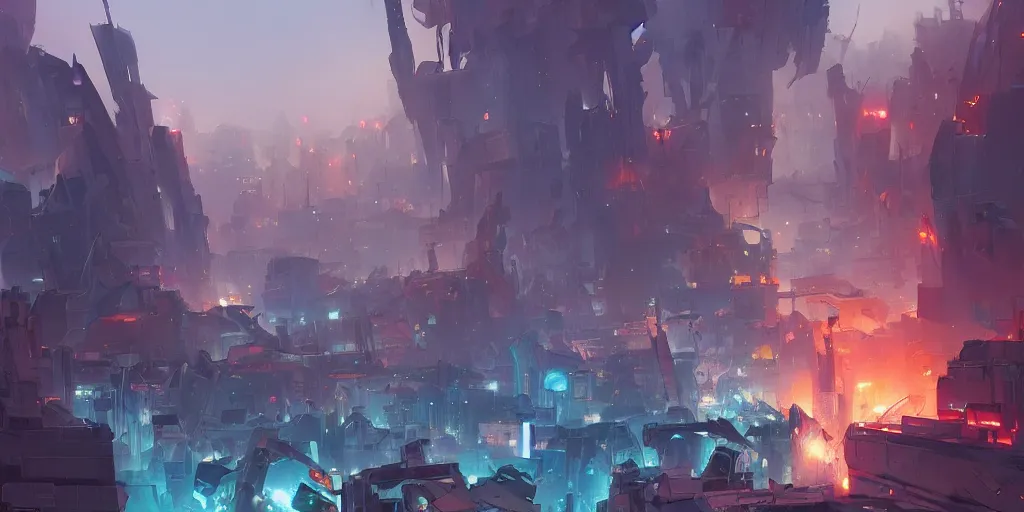 Image similar to a destroyed city after science fiction magic bombe explosion, blue electric arcs, arcane series style, landscape, game design fanart by concept artist gervasio canda, behance hd by jesper ejsing, by rhads, makoto shinkai and lois van baarle, ilya kuvshinov