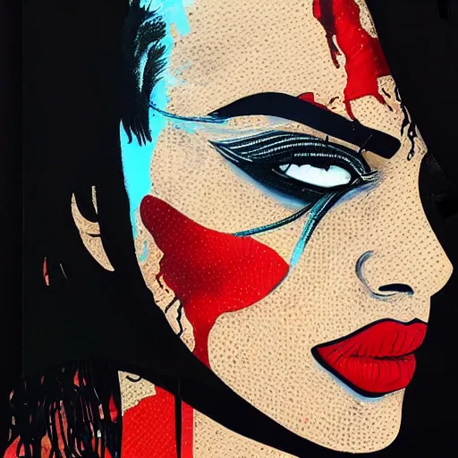 Image similar to a portrait of a black woman with side profile blood in ocean intricate details by MARVEL comics and Sandra Chevrier