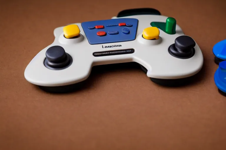 Image similar to closeup potrait of nintendo 64 controller on a table , photograph, natural light, sharp, detailed face, magazine, press, photo, Steve McCurry, David Lazar, Canon, Nikon, focus