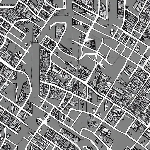 Image similar to map of a city Block of new york, after the zombie-apocalypse, top down perspecrive