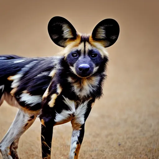 Prompt: An African wild dog wearing a leather jacket.