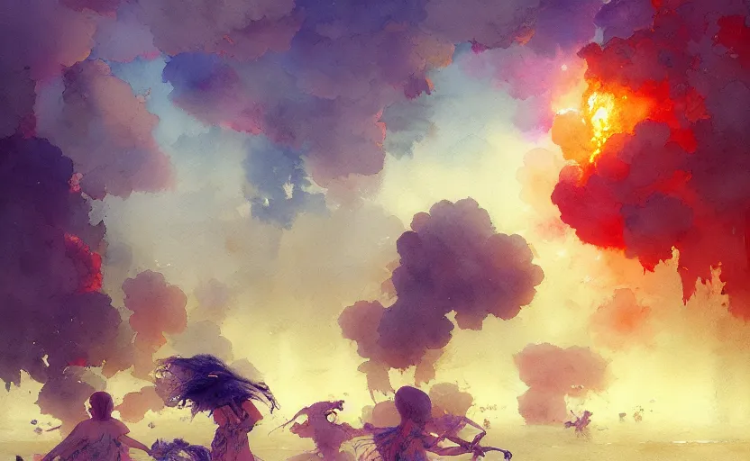 Prompt: explosion made of cotton, beach, fantasy, intricate, amazing composition, colorful watercolor, by ruan jia, by maxfield parrish, by marc simonetti, by hikari shimoda, by robert hubert, by zhang kechun, illustration, gloomy