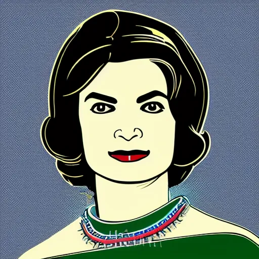 Image similar to individual jacqueline kennedy portrait fallout 7 6 retro futurist illustration art by butcher billy, sticker, colorful, illustration, highly detailed, simple, smooth and clean vector curves, no jagged lines, vector art, smooth andy warhol style