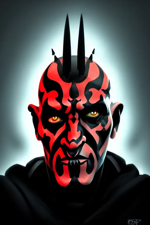 Image similar to a portrait of the darth maul, cyberpunk, grim - lighting, high - contrast, intricate, elegant, highly detailed, digital painting, artstation, concept art, smooth, sharp focus, illustration