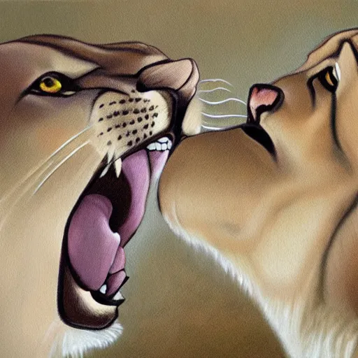 Image similar to painting of roaring lion and mouse