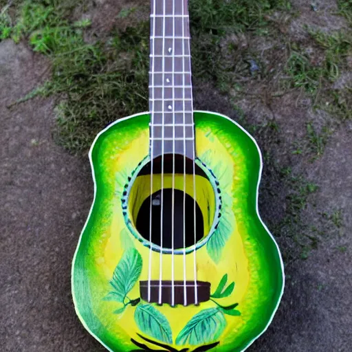 Image similar to avocado ukulele painted by mati klarwien