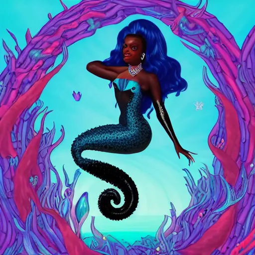 Image similar to azealia banks fantasea ii : the second wave album cover, seapunk 2. 0, yemaya, madre agua, rapunzel mermaid hair