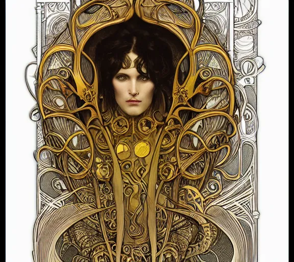 Image similar to Hastur the King in Yellow, art nouveau portrait of an eldritch elder god, by alphonse mucha, Adolfo Hohenstein, Alice Russell Glenny, Stanley Artgerm Lau, greg rutkowski, detailed 4k artwork trending on artstation, smooth, sharp focus