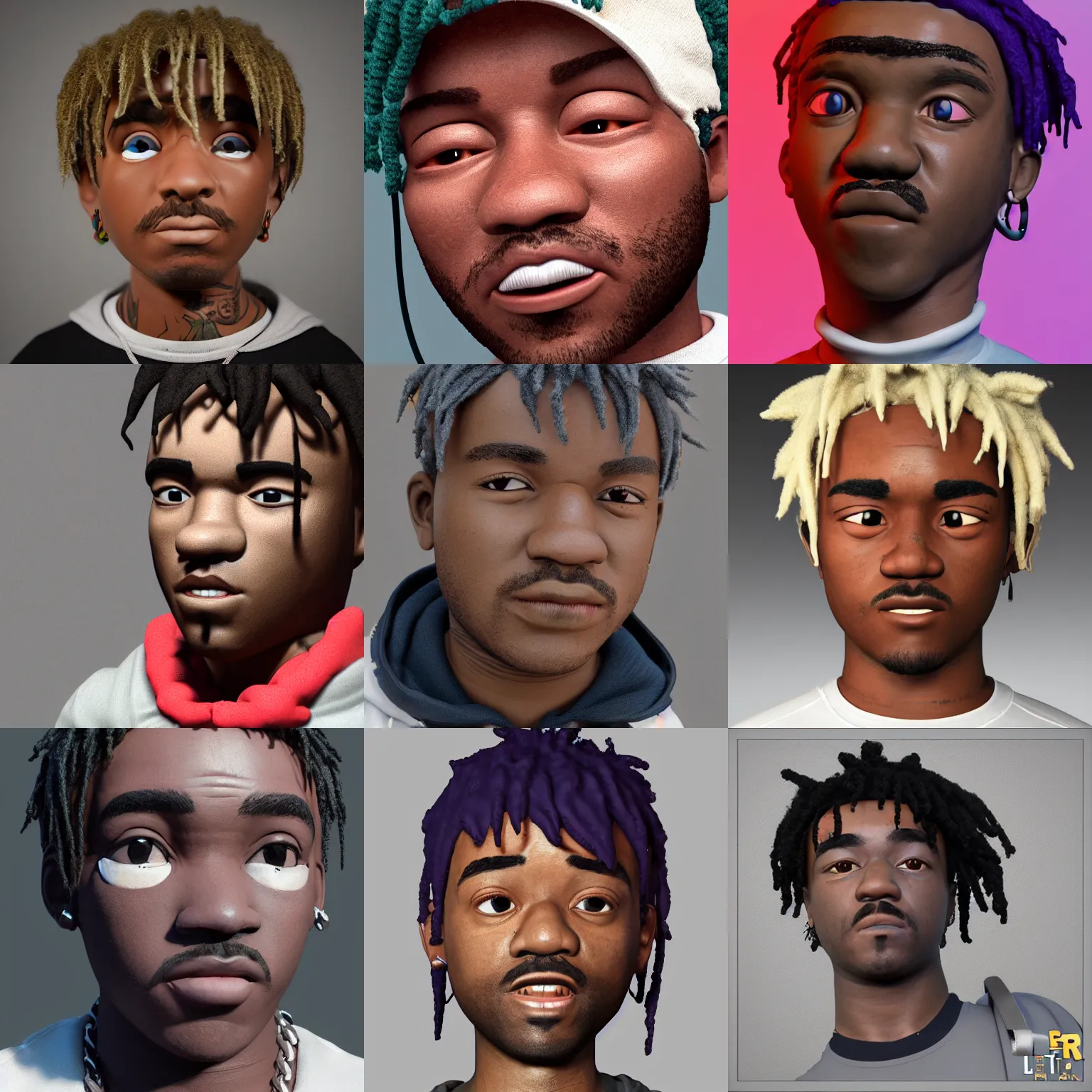 Prompt: portrait the rapper of lil uzi bert ( a mix of lil uzi vert an bert from bert an erine ) hard clay, ceramics, reflections, ambient occlusion, raytracing, unreal engine 5