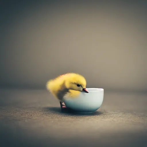 Prompt: duckling in a teacup, photography, minimalistic, 8 k