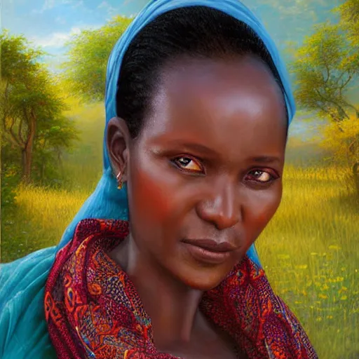 Prompt: portrait of a tanzanian woman ( 3 5 ) from tanzania in 2 0 2 1, an oil painting by ross tran and thomas kincade