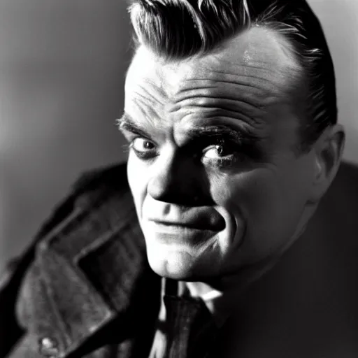 Image similar to A portrait of James Cagney, photograph, film noir lighting