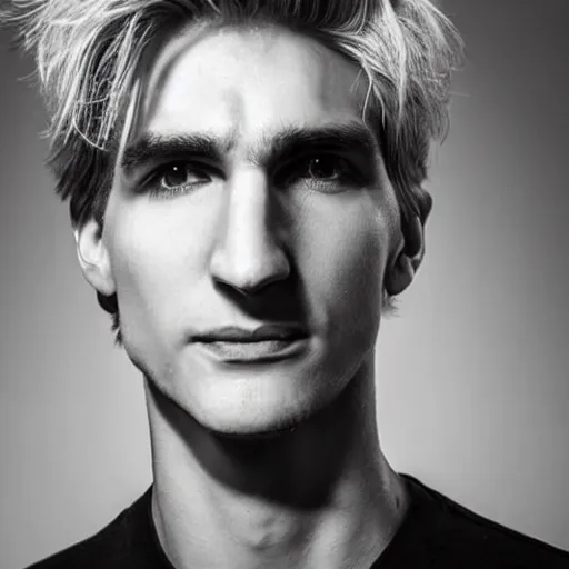 Image similar to a closeup shot of handsome xqc, gigachad, strong jawline, photorealism, 8k