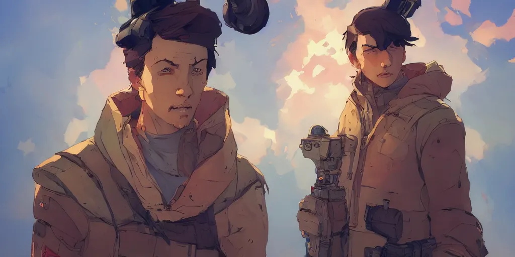 Image similar to boys anxious face behance hd artstation by jesper ejsing, by rhads, makoto shinkai and lois van baarle, ilya kuvshinov, ossdraws, that looks like it is from borderlands and by feng zhu and loish and laurie greasley, victo ngai, andreas rocha