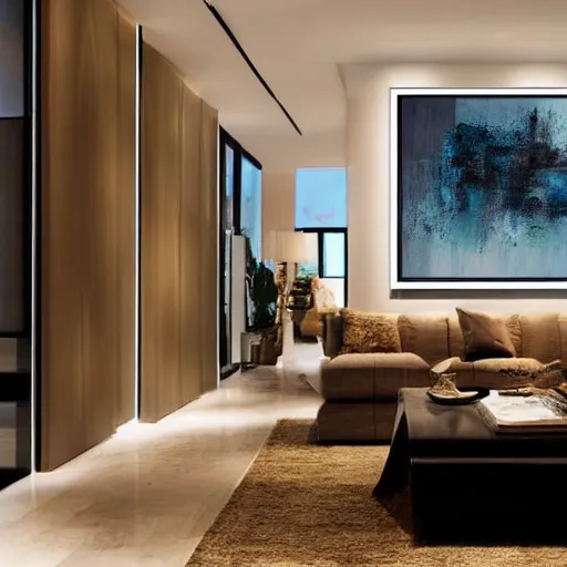 Image similar to mockup photo of luxury contemporary interior with large contemporary paintings for rich collectors, trending on pinterest, sharp hdr cinematic lighting 8 k