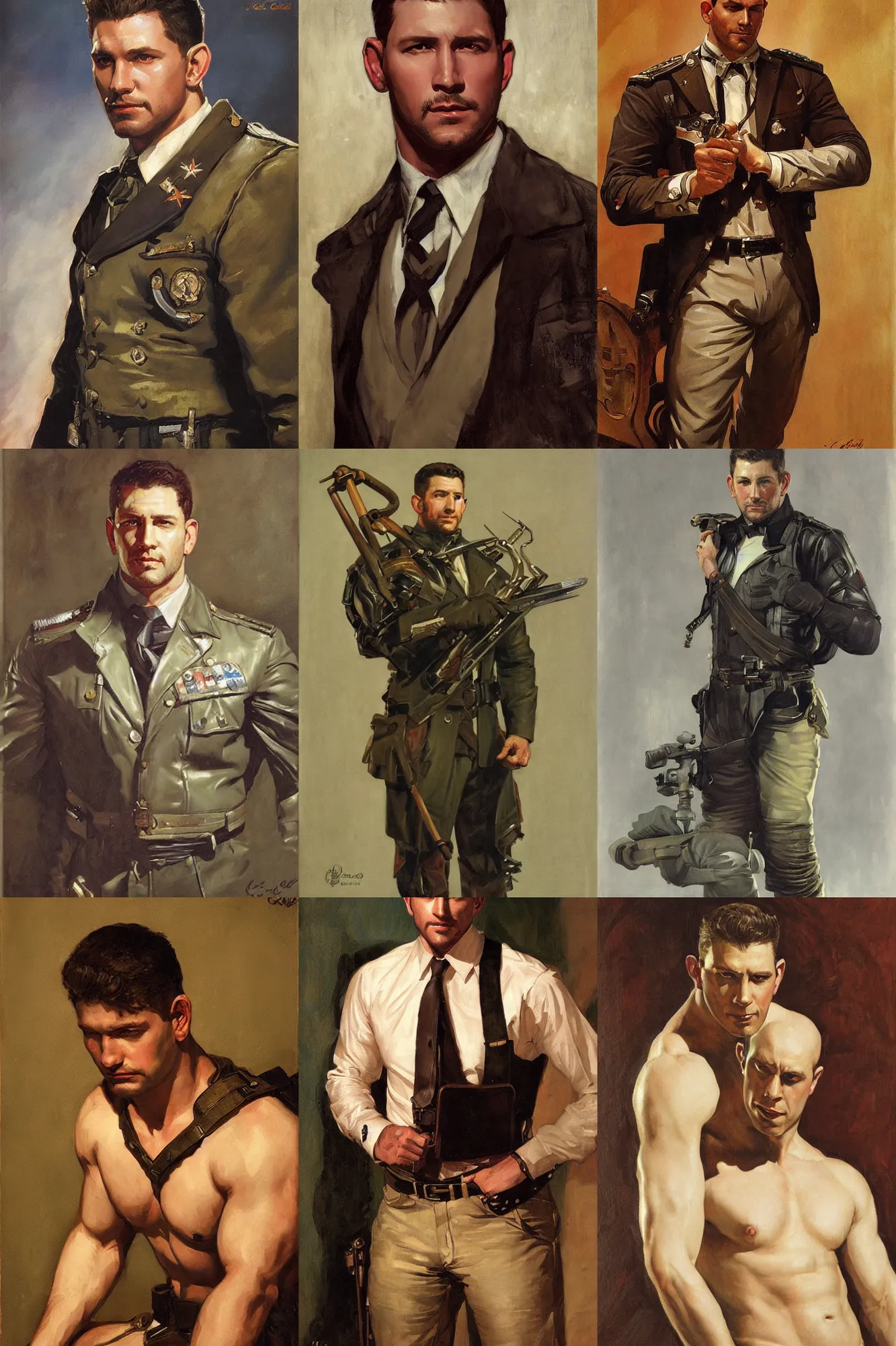 Image similar to chris redfield, painting by j. c. leyendecker