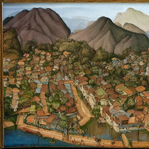 Prompt: a painting of baguoi city philippines by leonardo da vinci, 8 k, high definition, extremely detailed, photo - realistic