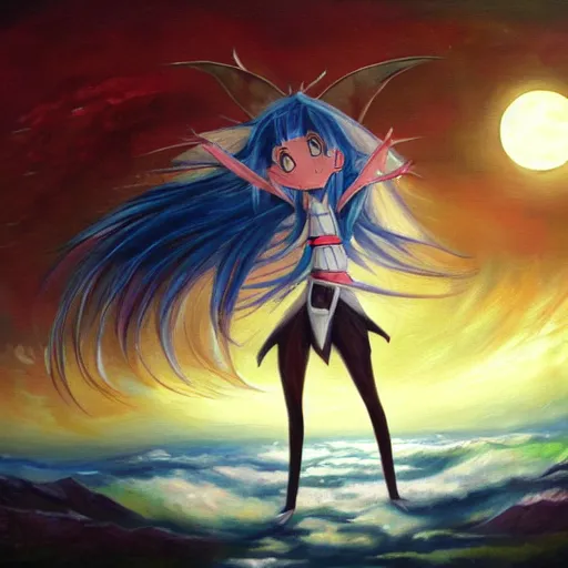 Prompt: oil painting of a long hair anime ELF dancing in the moonlight l Trending on Pixiv