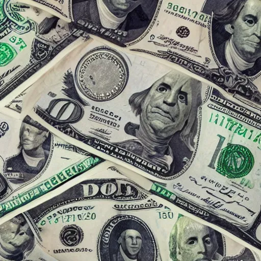 Prompt: money. dollar bills, coins, USD, 8k photography