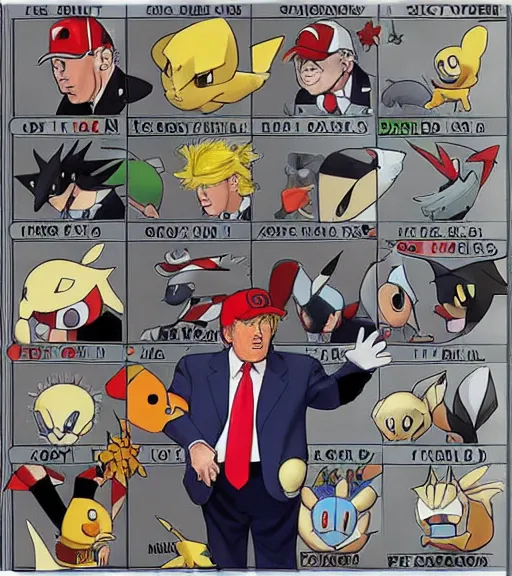 Image similar to donald trump as a pokemon trainer by ken sugimori