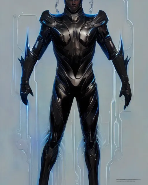 Image similar to opalescent wiry muscular male smooth sleek glossy black pearlescent scifi armor, by greg rutkowski and mark brookes and jim burns and tom bagshaw and magali villeneuve, trending on artstation