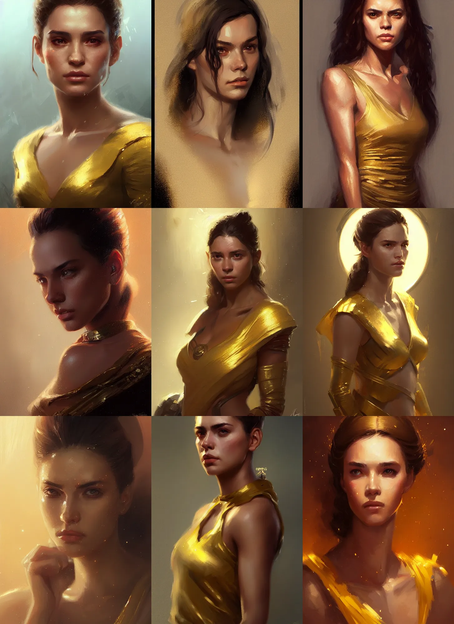 Prompt: portrait of a young woman by greg rutkowski, hispanic features, wearing a gold clothes, star wars expanded universe, he is about 2 5 years old, muscle, highly detailed portrait, digital painting, artstation, concept art, smooth, sharp foccus ilustration, artstation hq