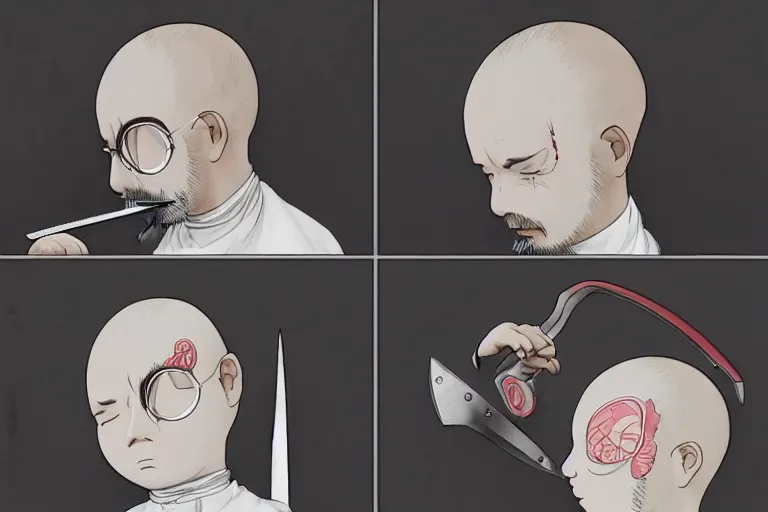 Image similar to a barber struggles to cut the hair of conjoined twins, by miyazaki and amano and murakami, trending on artstation