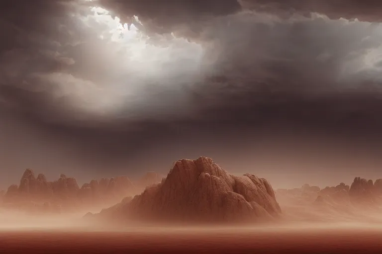 Prompt: a dust storm rolling over a desert, dramatic, mid day, large scale, wide angle, hyperrealistic, lots of detail, realistic lighting, octane render, by wlop, artgerm, trending on artstation