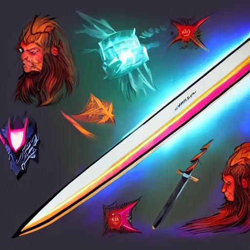 Prompt: sword made of antimatter, science fiction, fantasy, glowing, vibrant, sharp colors, concept art