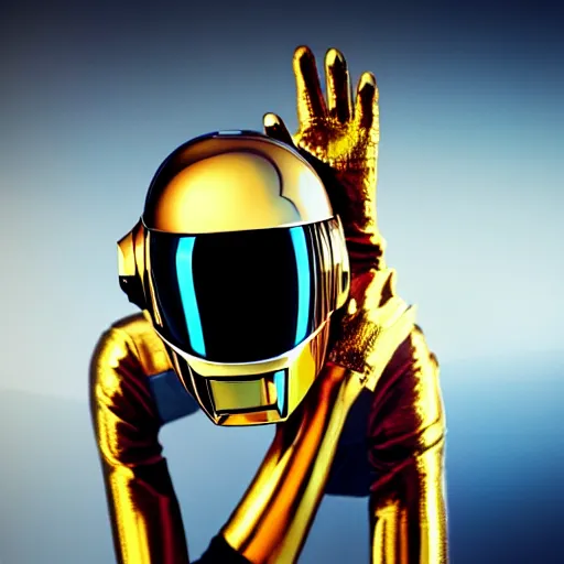 Prompt: daft punk inspired, avant-garde art, deco fashion, high heels, strong makeup, highly detailed, photorealistic portrait, serene london setting, golden hour, crisp quality and light reflections, unreal engine 5 quality render