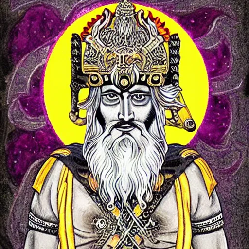 Prompt: odin as a hindu god with a raven on each shoulder