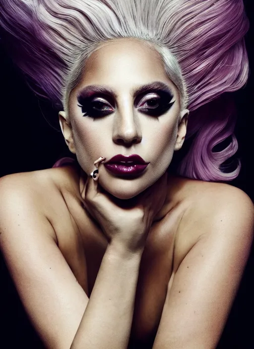 Image similar to lady gaga photoshoot by nick knight editorial studio lighting Highly realistic. High resolution. Highly detailed. Dramatic. 8k 4k