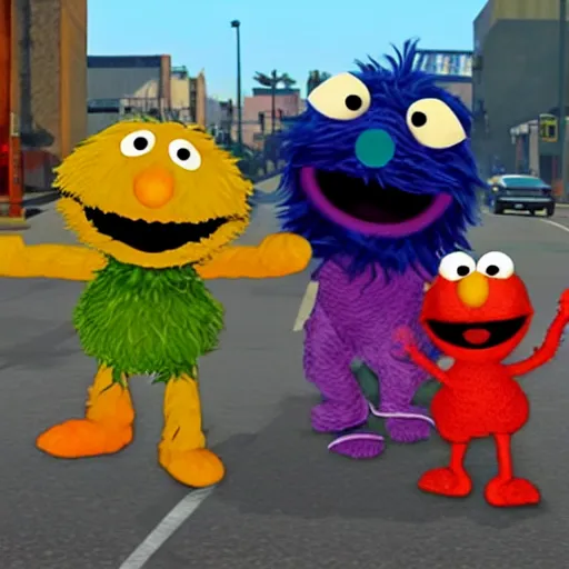 Image similar to sesame street characters in grand theft auto v