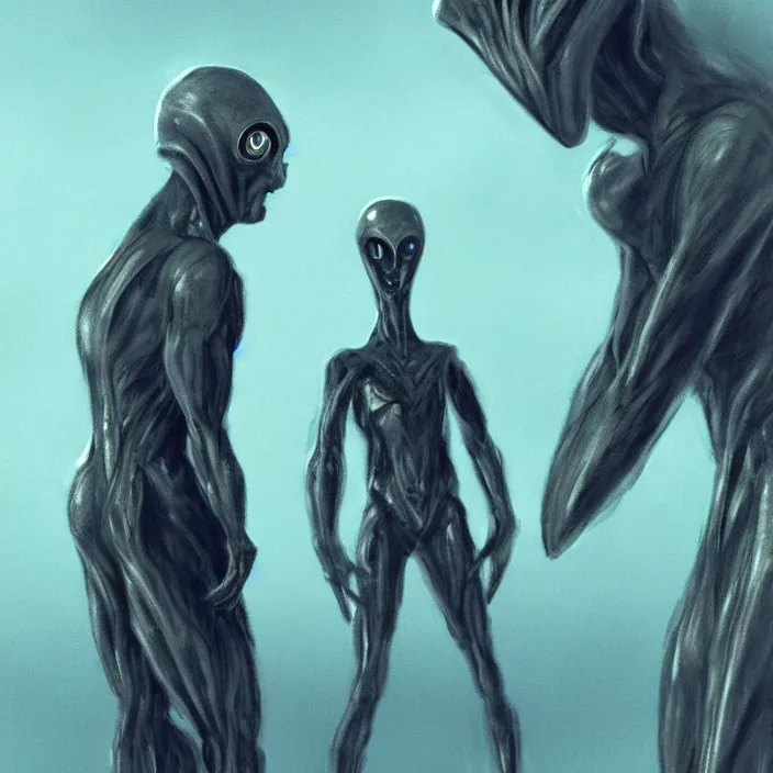 Prompt: first contact with abstract alien being, concept art, movie still