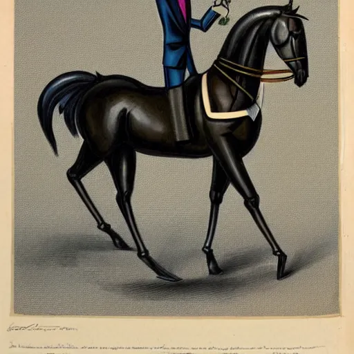 Image similar to an antropomorphic horse wearing a suit smoking a cigar