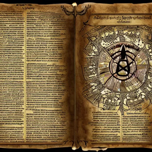 Prompt: occult spellbook open to a dark spell, hyperdetailed page out of an occult spellbook, 4k