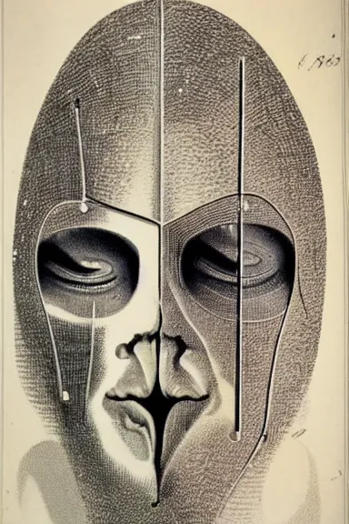 Image similar to A vintage scientific illustration from the 1970s of the Earth as a human face