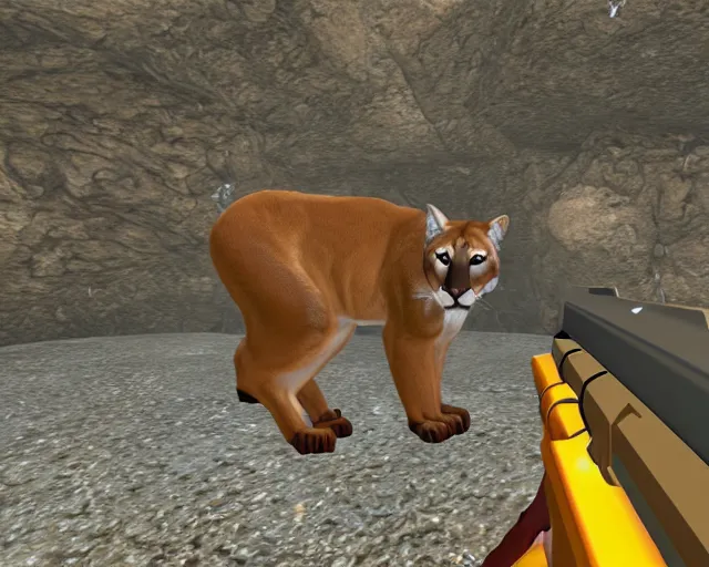 Prompt: mountain lion in DOOM 64 full screen