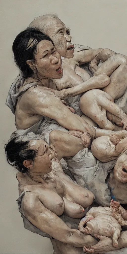 Image similar to oil painting scene from childbirth by kim jung gi