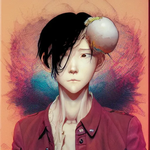 Prompt: prompt : wierd character portrait soft light painted by james jean and katsuhiro otomo and erik jones, inspired by evangeleon anime, smooth face feature, intricate oil painting, high detail illustration, sharp high detail, manga and anime 1 9 9 9