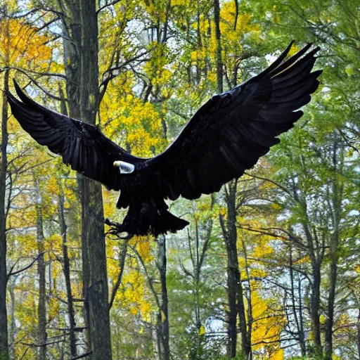 Image similar to black eagle flying over a forest