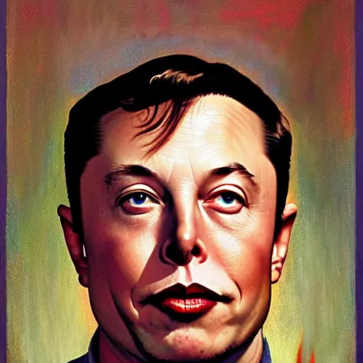 Prompt: a portrait painting of Elon Musk as Spock from Star Trek painted by Norman Rockwell