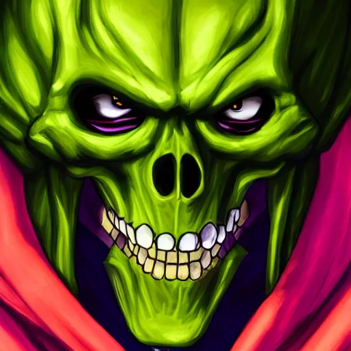 Image similar to portrait painting of skeletor as piccolo, art by akira toriyama, 4 k, dragon ball artstyle, cel shaded, highly detailed, epic lighting