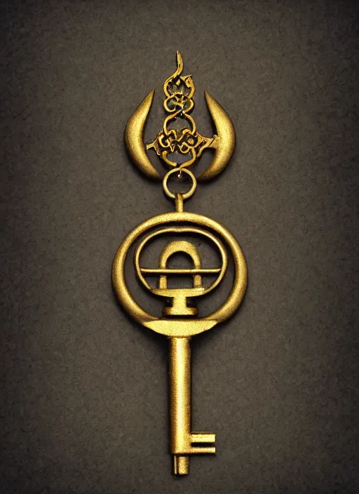 Image similar to small golden key, fantasy illustration, medieval era, blank background, studio lighting, hand - drawn digital art, 4 k, trending on artstation, symmetry