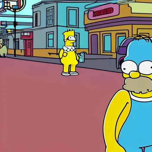 Image similar to homer simpson in a florescent stylized cyberpunk city