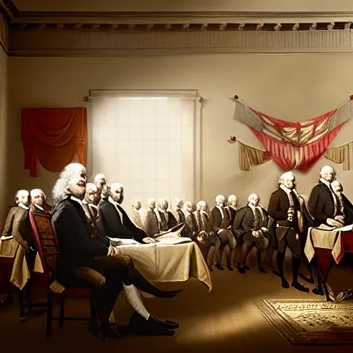 Image similar to zoo animals signing the declaration of independence, dramatic lighting, cinematic, establishing shot, extremely high detail, photo realistic, cinematic lighting, post processed, concept art, artstation, matte painting,