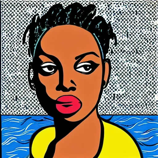 Image similar to african american remix of “Drowning Girl” by Roy Lichtenstein