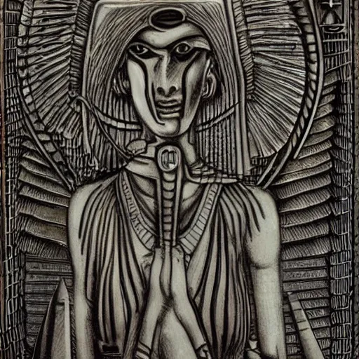 Prompt: very precise tarots in egyptian giger style
